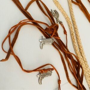 FAUX SUEDE LEATHER BRAIDED BOHEMIAN STYLE BELT FRINGE TASSELS WESTERN CHARMS